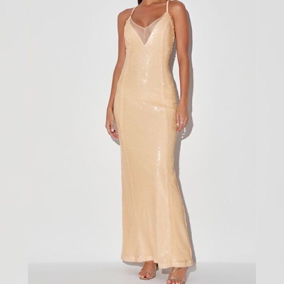 Lulu’s Magic Feeling Cream Sequin Mermaid Maxi Med - Picture 3 of 5